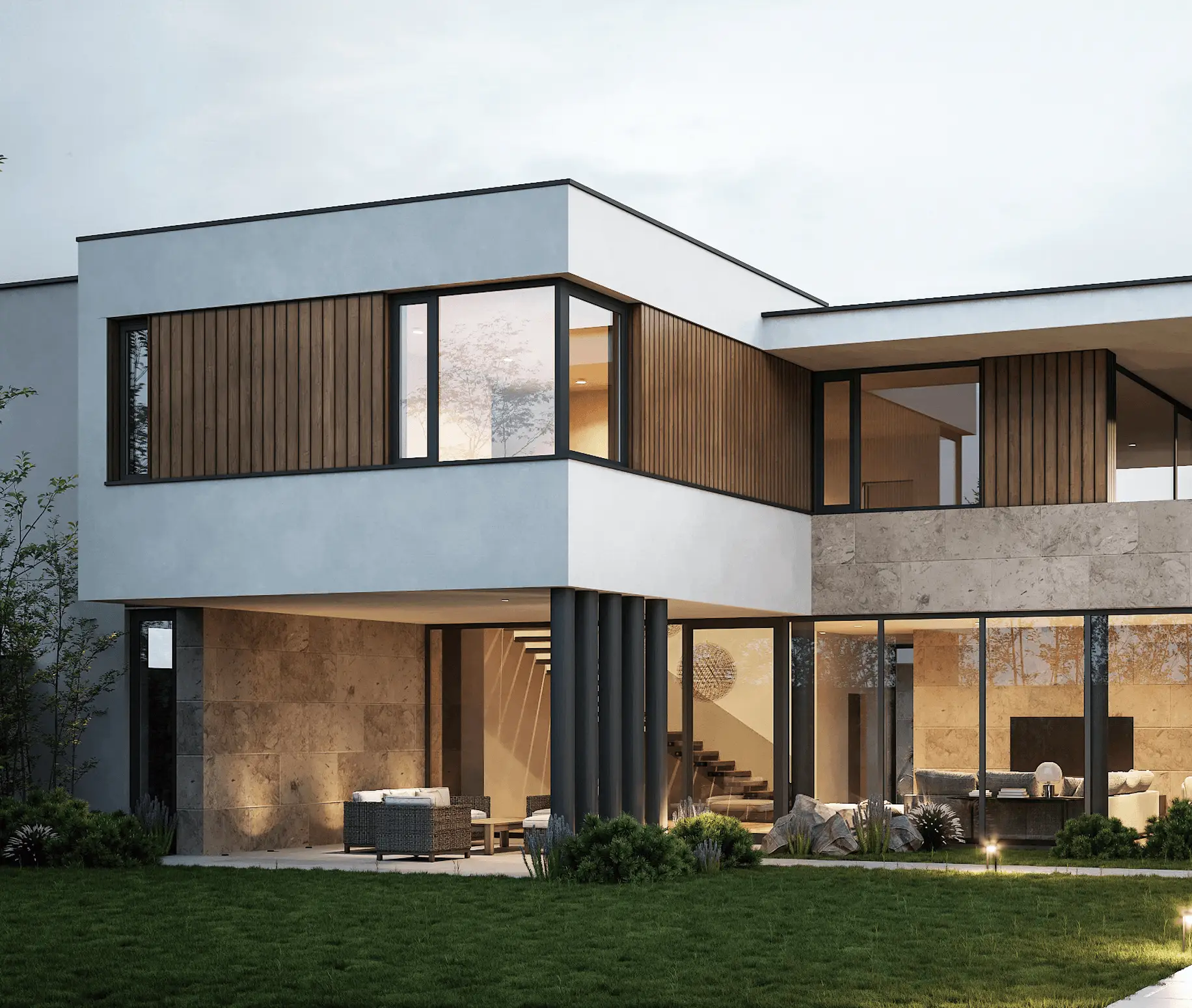 Modern Villa Exterior with 120 Thermal Break American Style Panoramic Windows