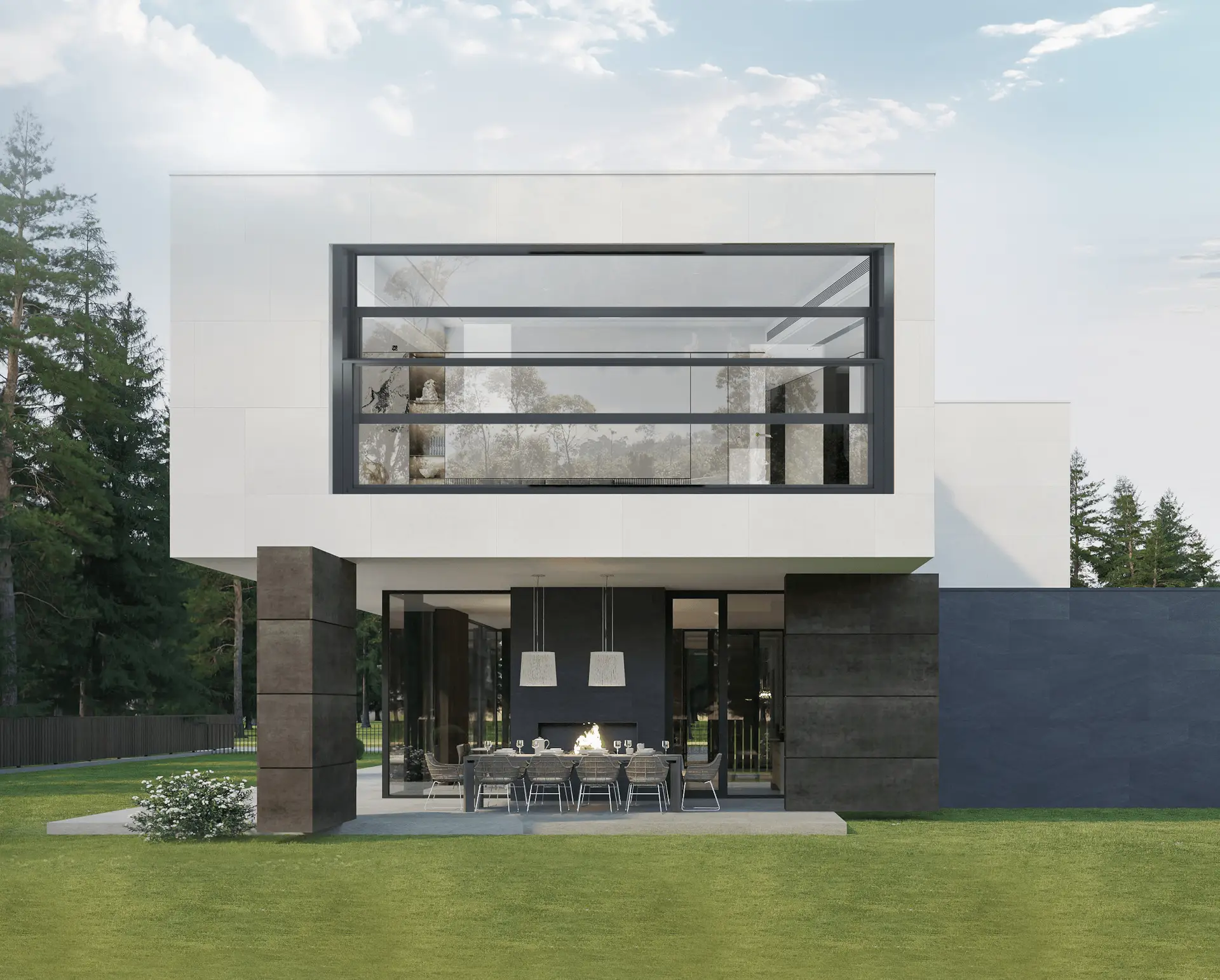 Modern Villa Living Room with 158 Thermal Break Electric Lifting Windows